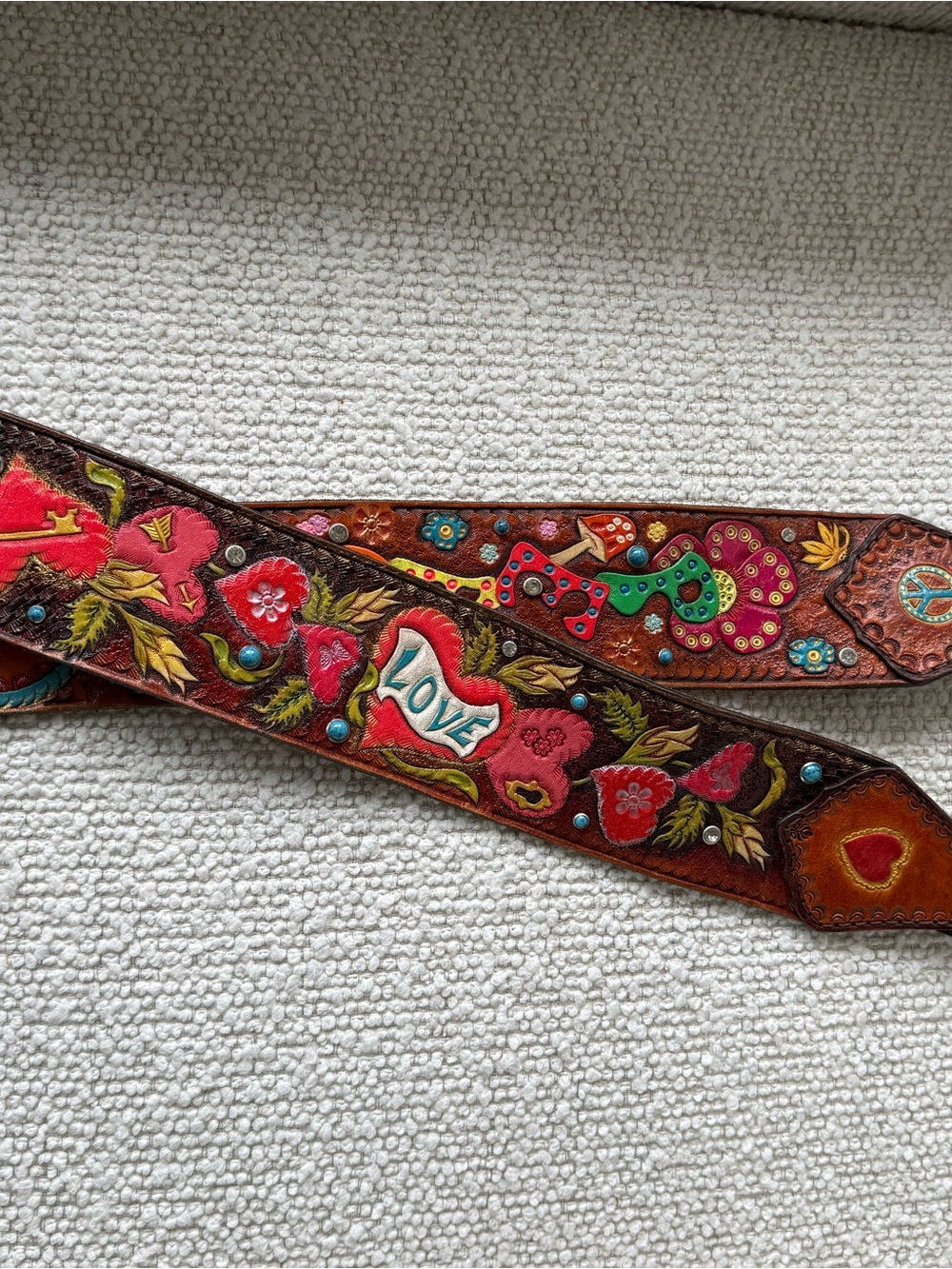 Hand-Painted Floral 'Love' &  Peace Leather Purse/Camera Strap Red & Multicolor